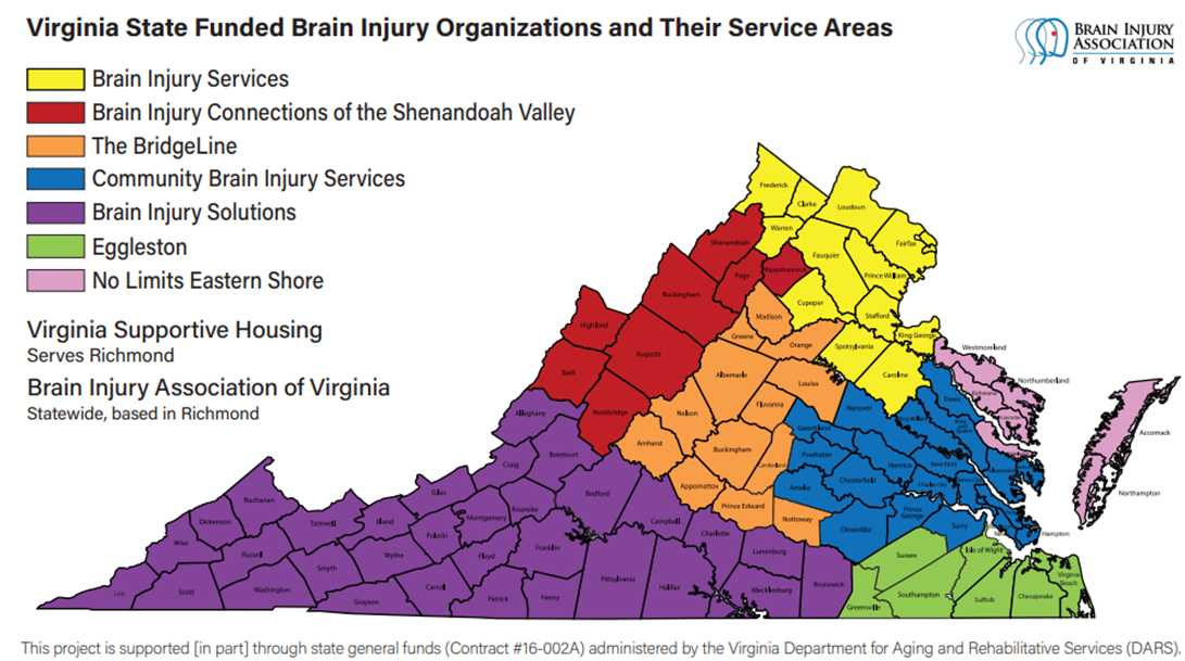 Virginia map of various service locations